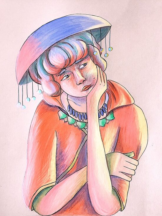 Illustration femme / crayons de couleurs